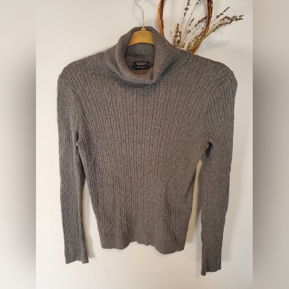 Talbots Grey Ribbed Turtleneck Sweater - Picture 2 of 10
